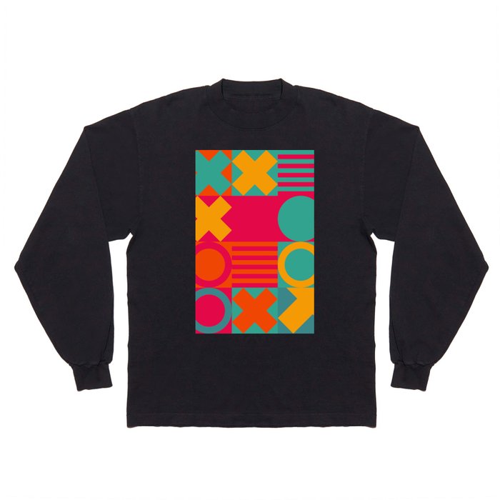 Pop Art Geometric Bauhaus Pattern Design  Long Sleeve T Shirt