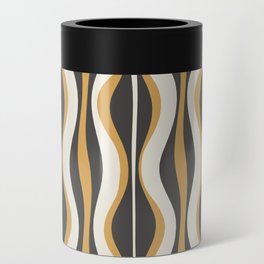Hourglass Abstract Mid-century Modern Pattern in Charcoal Grey, Muted Mustard Gold, and Cream  Can Cooler
