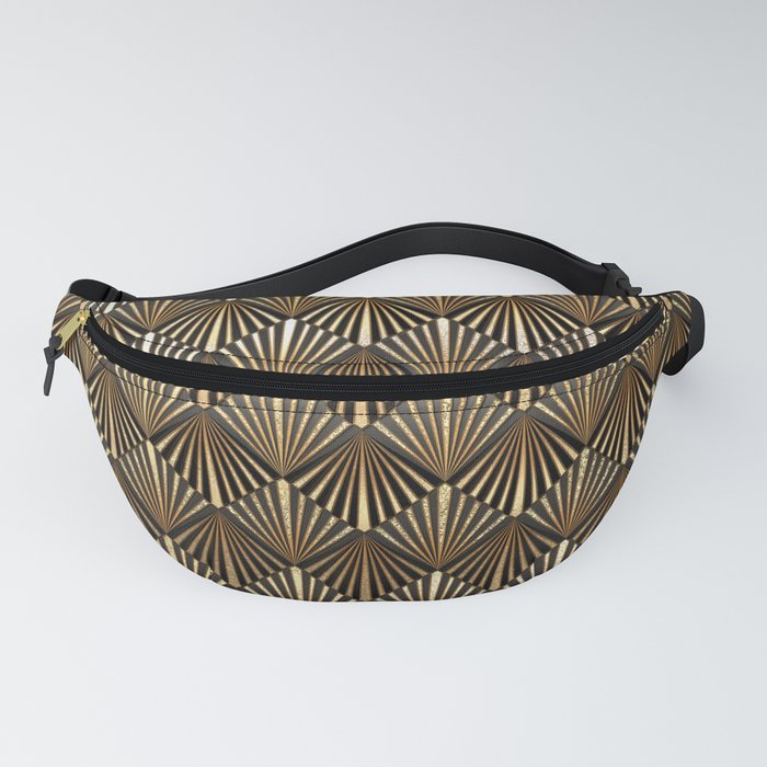 Facing Suns - Gold and Black - Classic Vintage Art Deco Pattern Fanny Pack