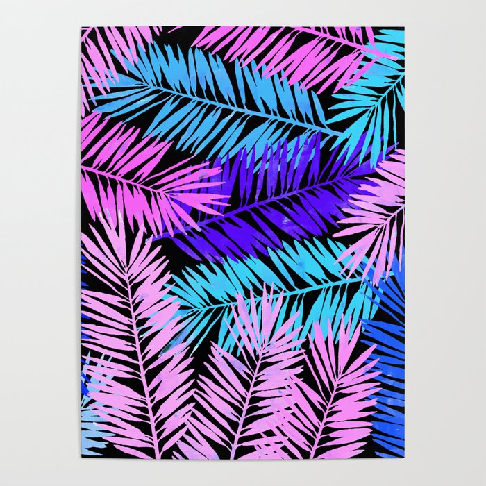 Colorful Tropical Palm Leaves Poster