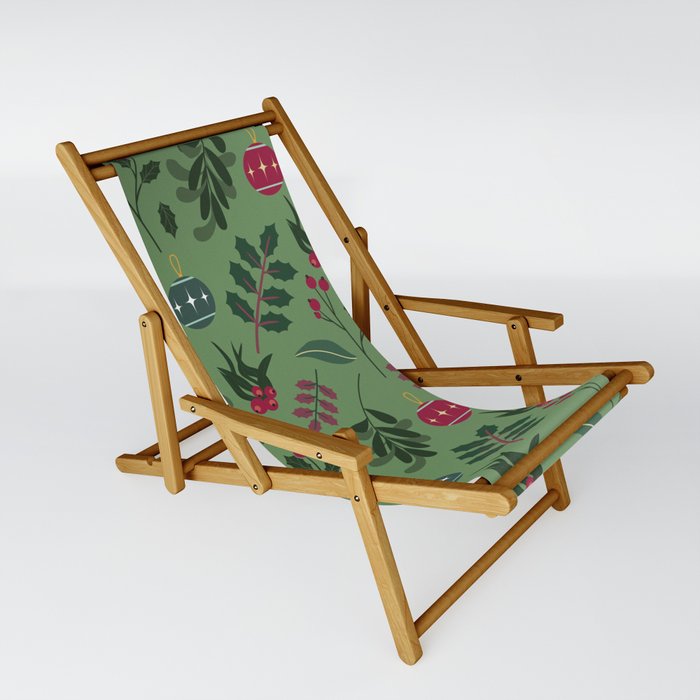 Christmas Pattern Retro Green Floral Sling Chair