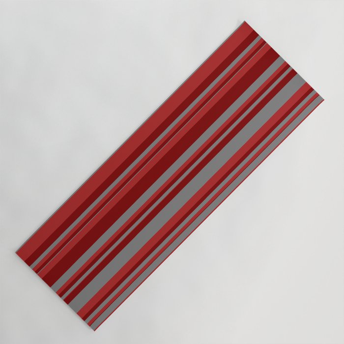 Red, Maroon, and Gray Colored Stripes Pattern Yoga Mat