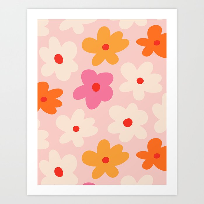 Cute Funny Retro Abstract Summer Blush Flowers Meadow Art Print