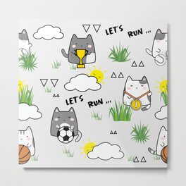 Seamless Pattern Cute Sport Cat Metal Print