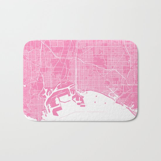 Long Beach map pink Bath Mat