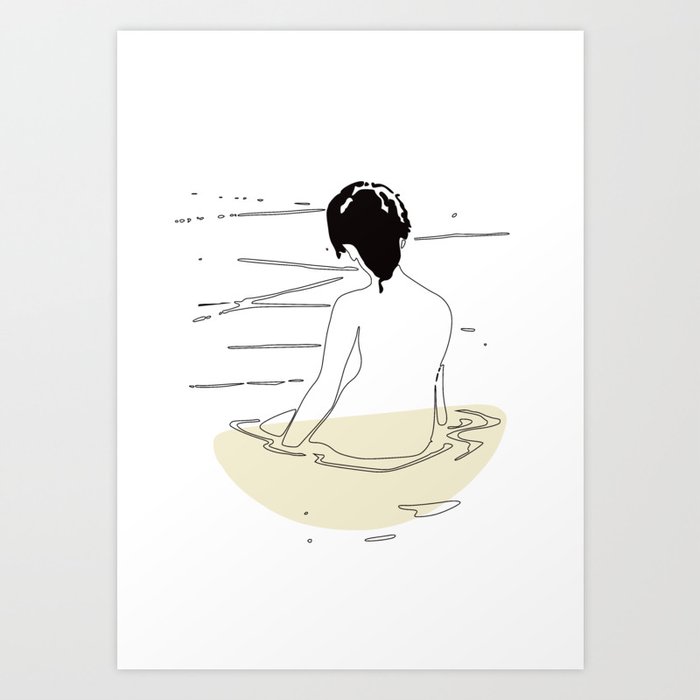 Nude Woman Geisha Japanese Line Art Drawing Erotic Naked Body Water Art Print
