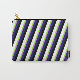 [ Thumbnail: Eyecatching Chartreuse, Orchid, Midnight Blue, Black, and White Colored Lines/Stripes Pattern Carry-All Pouch ]