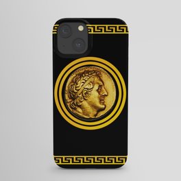 Greek Key and Coin - Black iPhone Case