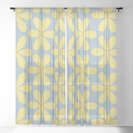 Yellow floral pattern on blue II Sheer Curtain