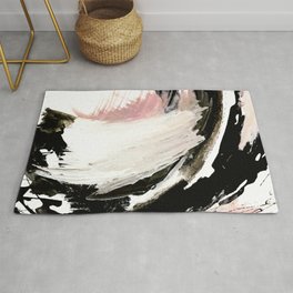 Crash: an abstract mixed media piece in black white and pink Rug