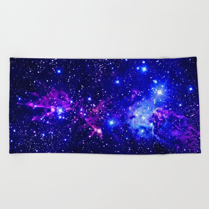 Fox Fur Nebula Galaxy blue purple Beach Towel