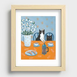 Cats and a French Press Recessed Framed Print