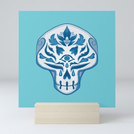 Blue Floral Skull Mini Art Print