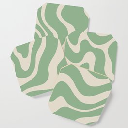 Warped Swirl Marble Pattern (sage green/cream) Coaster