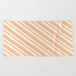 [ Thumbnail: Light Salmon and Beige Colored Stripes/Lines Pattern Beach Towel ]