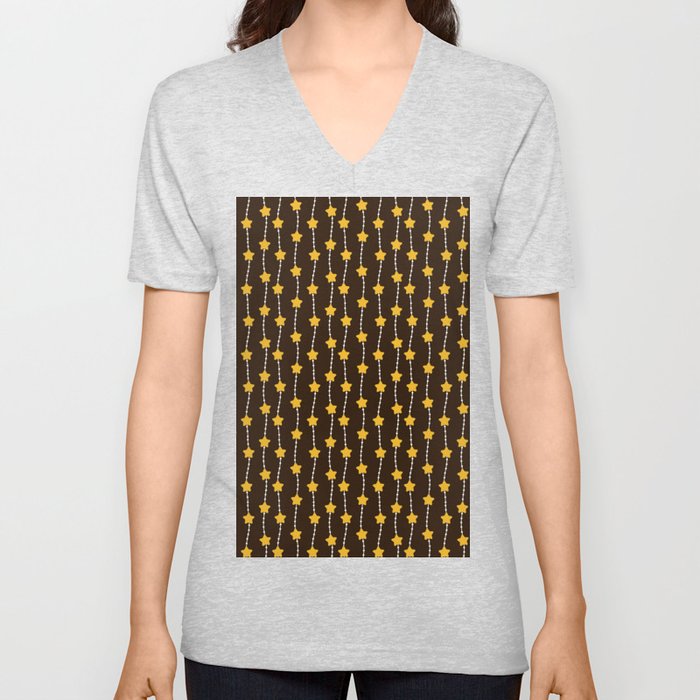 Christmas Pattern Yellow Stripe Star V Neck T Shirt