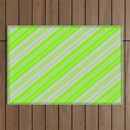 [ Thumbnail: Light Grey & Chartreuse Colored Lines/Stripes Pattern Outdoor Rug ]