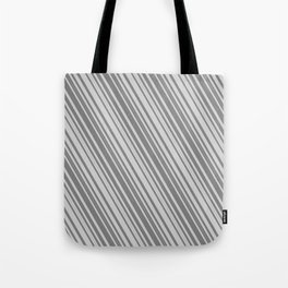 [ Thumbnail: Grey & Light Gray Colored Stripes/Lines Pattern Tote Bag ]