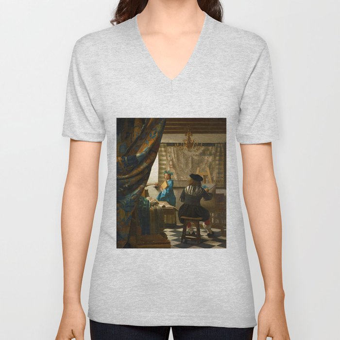 The Art of Painting by Johannes Vermeer (c1668) V Neck T Shirt