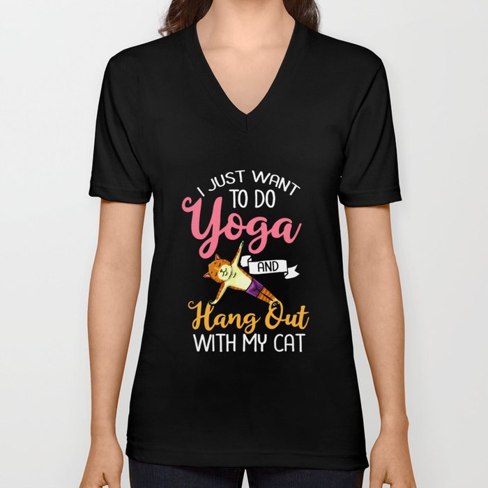 Yoga Cat Beginner Workout Poses Quotes Meditation V Neck T Shirt