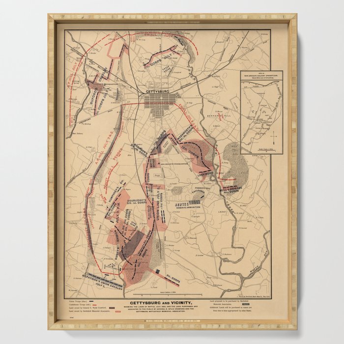 Vintage Map of Gettysburg and Vicinity, July 1863 Serving Tray