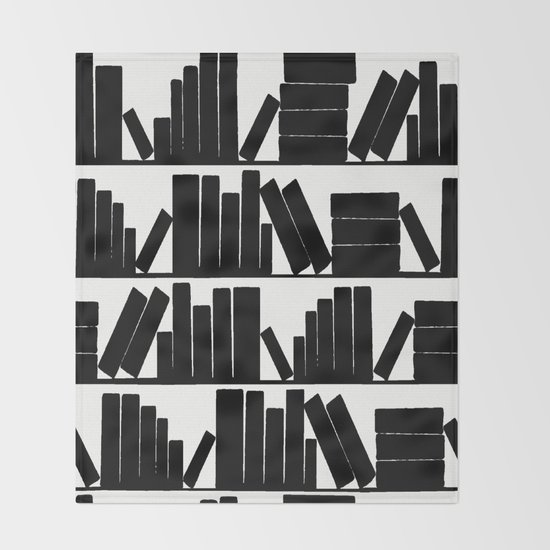 Library Book Shelves, black and white Throw Blanket
