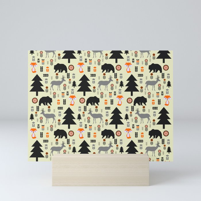 Winter bears, foxes and deer Mini Art Print