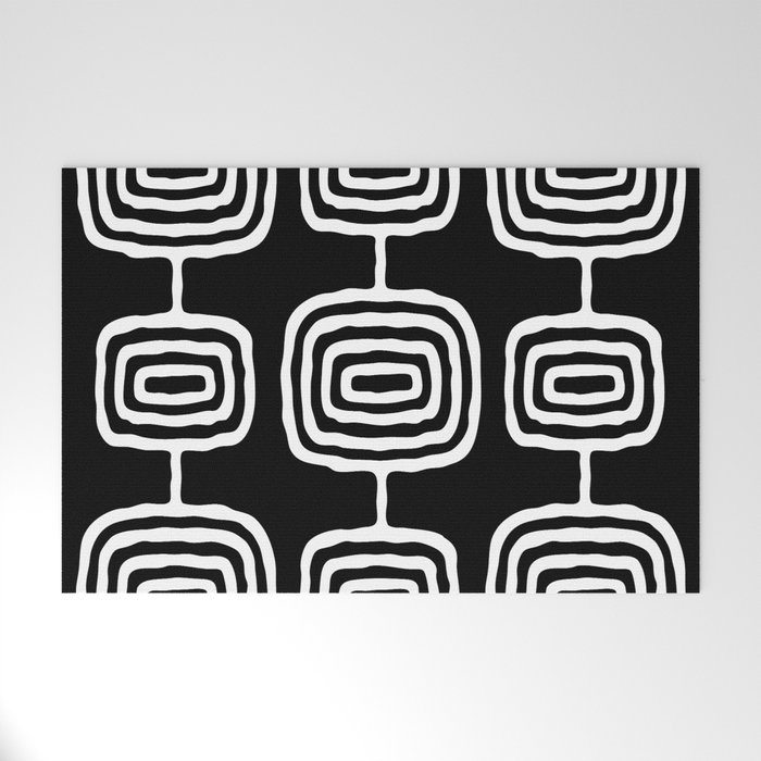 Mid Century Modern Atomic Rings Pattern 267 Black and White Welcome Mat