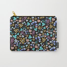 Folk Floral - 70s Multi Black Carry-All Pouch