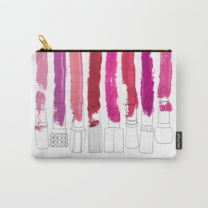 Lipstick Stripes - Floral Fuschia Red Carry-All Pouch