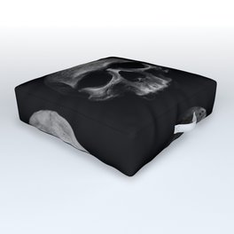 Skulls quartet BW Outdoor Floor Cushion | Gothic, Digital, Digitalmanipulation, Macabre, Skull, Bones, Photo, Black and White, Creepy, Spookygoth 