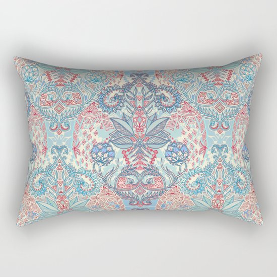 Botanical Geometry - nature pattern in red, blue & cream Rectangular Pillow