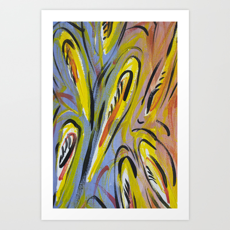 Abstract Colorful Yellow And Blue Leaf Painting Art Print By