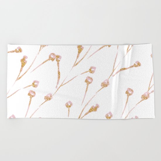 Delicate Blossom Pink + Gold Glitter Beach Towel