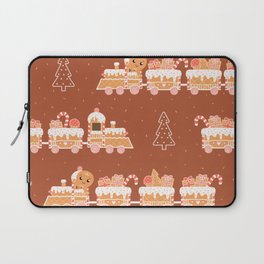 Christmas Wrapping Paper Design with Gingerman and Santa Express in Cartoon Style Seamless Pattern Laptop Sleeve