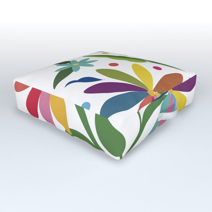 Mexican Otomí Floral Composition by Akbaly Outdoor Floor Cushion
