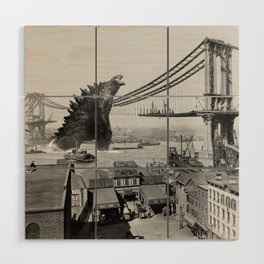 Old Time Godzilla Manhattan Bridge Wood Wall Art