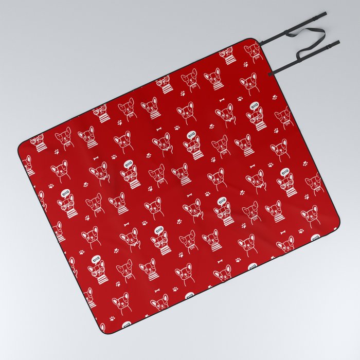 Red and White Hand Drawn Dog Puppy Pattern Picnic Blanket