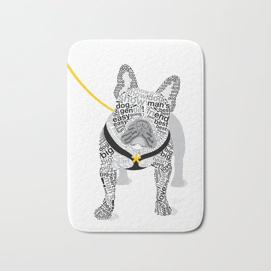 Typographic French Bulldog - Black and White Bath Mat