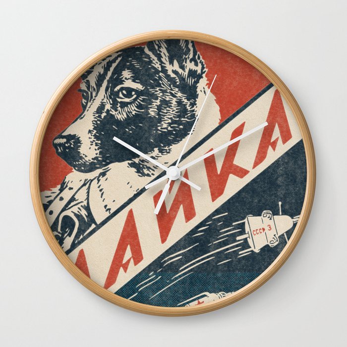 Laika, Soviet space dog - Vintage space poster #11 Wall Clock