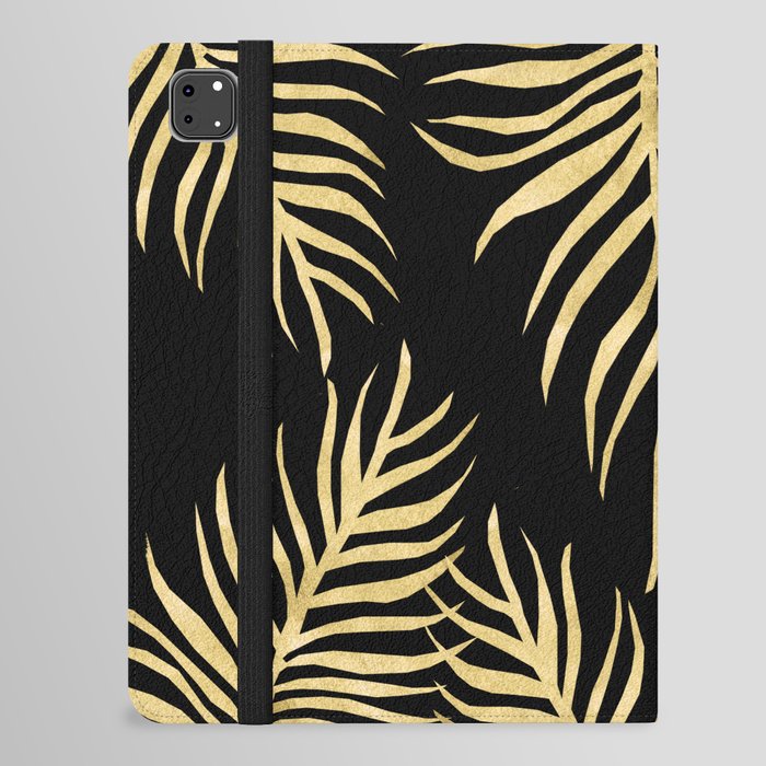 Fern Pattern Gold On Black Background iPad Folio Case