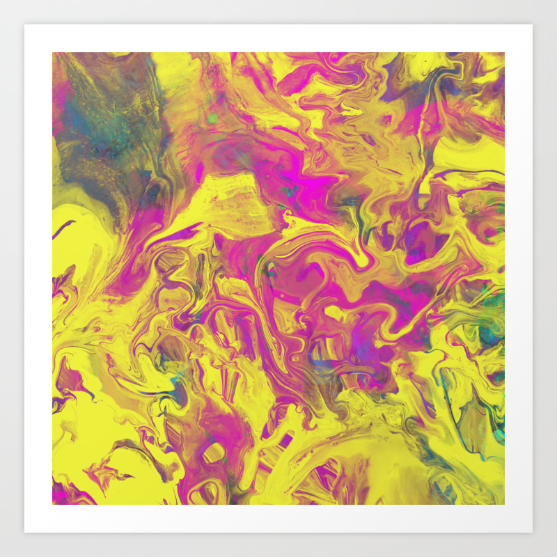 Colour Swirl Yellow Pink And Blue Abstract Art Print By