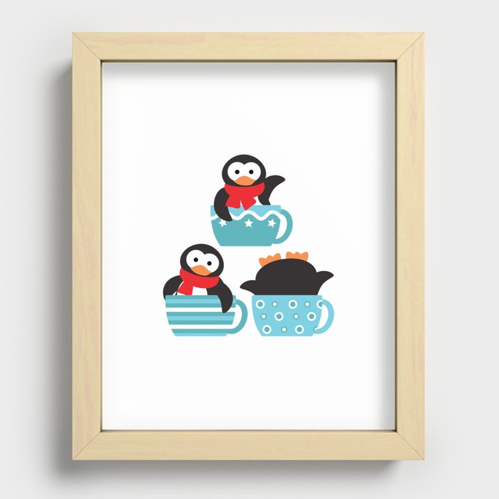 Trio coffee penguins 2 Recessed Framed Print