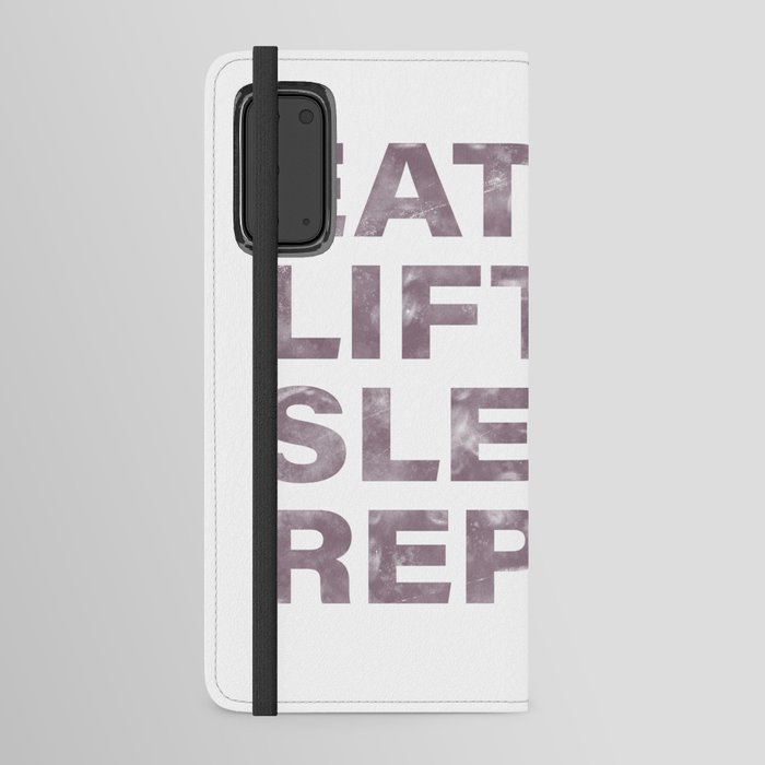 Eat lift sleep repeat vintage rustic purple text Android Wallet Case