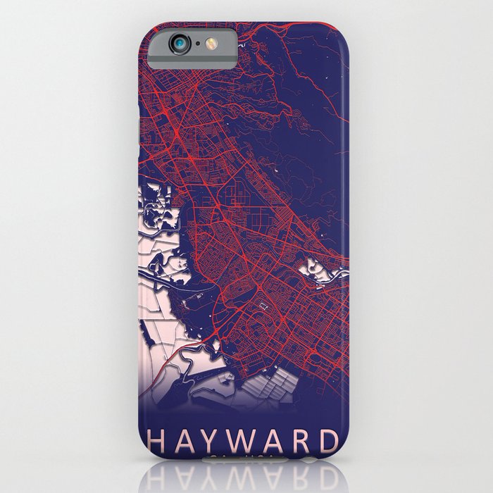 Hayward, CA, USA, Blue, White, City, Map iPhone Case