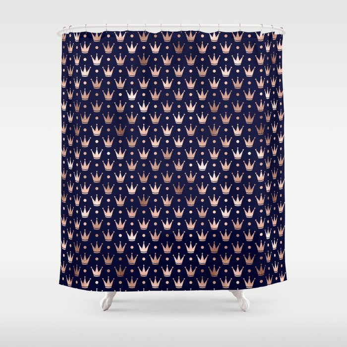 Royal Blue & Rose Gold Crown Pattern Shower Curtain by ...
