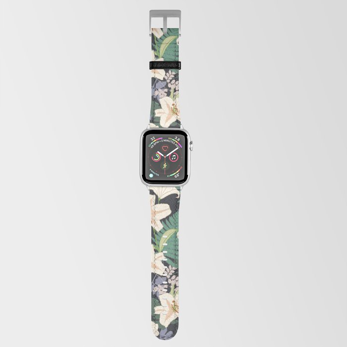 Lily, Ferns and Botanicals (Black)  Apple Watch Band