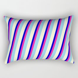 [ Thumbnail: Blue, Deep Pink, Sky Blue, and Light Yellow Colored Stripes/Lines Pattern Rectangular Pillow ]