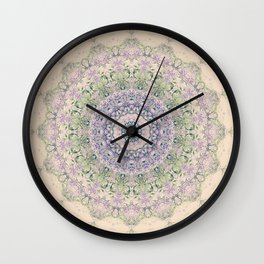 32 Wisteria Pine Loop -- Vintage Cream and Lavender Purple Mandala  Wall Clock