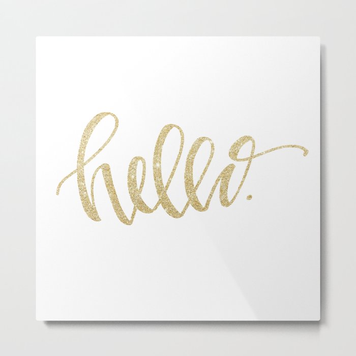 "Hello" Gold Sparkle Metal Print